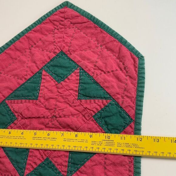 Vintage Handmade Quilted Christmas Star Table Runner Red Green 22x64 - Picture 6 of 9